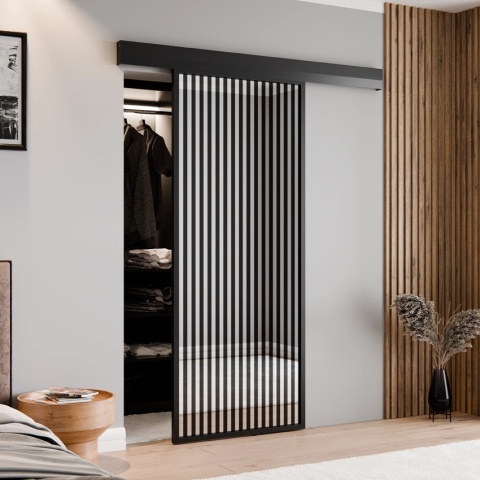 Drzwi Przesuwne Szklane Thor Aluminium Czarne Lustro Obustronne Srerokie Lamele