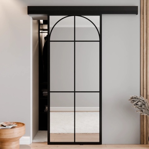 Drzwi Przesuwne Szklane Thor Aluminium Czarne Lustro Obustronne Łuk 2