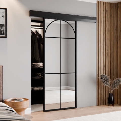 Drzwi Przesuwne Szklane Thor Aluminium Czarne Lustro Obustronne Łuk 2