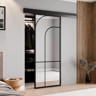 Drzwi Przesuwne Szklane Thor Aluminium Czarne Lustro Obustronne Łuk 3