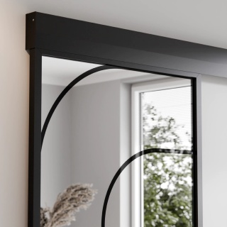 Drzwi Przesuwne Szklane Thor Aluminium Czarne Lustro Obustronne Łuk 3