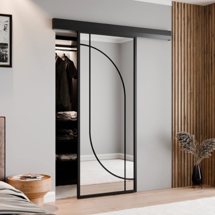 Drzwi Przesuwne Szklane Thor Aluminium Czarne Lustro Obustronne Łuk 4