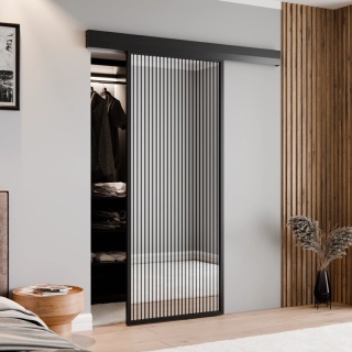 Drzwi Przesuwne Szklane Thor Aluminium Czarne Lustro Obustronne Lamele