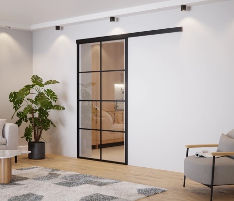 Drzwi Przesuwne Szklane LAGUNA Aluminium Czarne Srerokie Szyba do wyboru