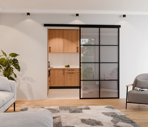 Drzwi Przesuwne Szklane LAGUNA Aluminium Czarne Srerokie Szyba do wyboru