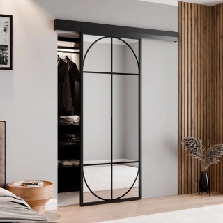 Drzwi Przesuwne Szklane Thor Aluminium Czarne Lustro Obustronne Łuk 1