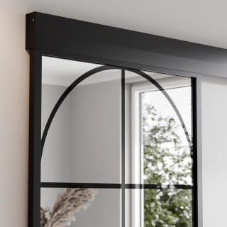 Drzwi Przesuwne Szklane Thor Aluminium Czarne Lustro Obustronne Łuk 1