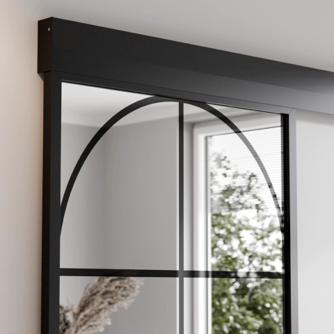 Drzwi Przesuwne Szklane Thor Aluminium Czarne Lustro Obustronne Łuk 1