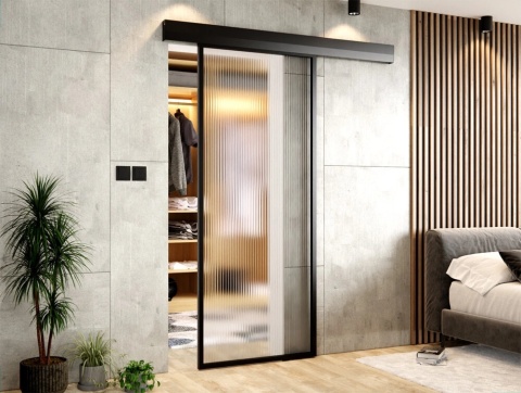 Drzwi Przesuwne Szklane Thor Aluminium Czarne Szyba do Wyboru