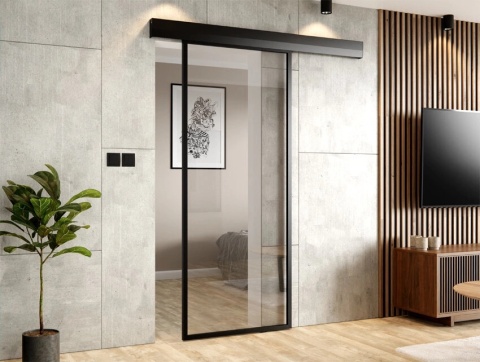 Drzwi Przesuwne Szklane Thor Aluminium Czarne Szyba do Wyboru