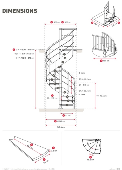 Schody spiralne Dolle Cambrigde Bukowe śr. 140 cm Premium