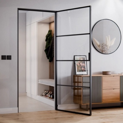 Drzwi Rozwierane Aluminium Czarne Slim Magnetic Komplet z Ościeżnica Float 4 pola