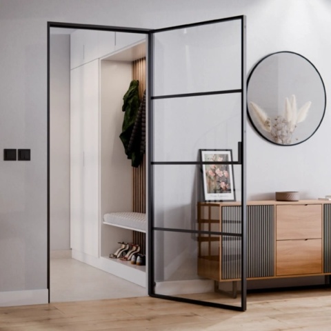 Drzwi Rozwierane Aluminium Czarne Slim Magnetic Komplet z Ościeżnica Float 4 pola