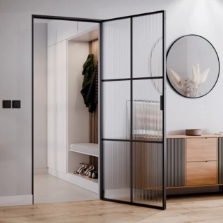 Drzwi Rozwierane Aluminium Czarne Slim Magnetic Komplet z Ościeżnica Flutez 6 pól