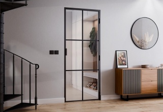 Drzwi Rozwierane Aluminium Czarne Slim Magnetic Komplet z Ościeżnica Float 6 pól