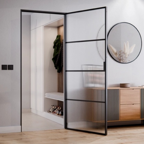 Drzwi Rozwierane Aluminium Czarne Slim Magnetic Komplet z Ościeżnica Flutez 4 pola