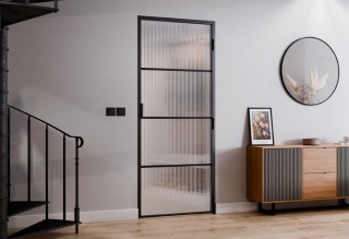 Drzwi Rozwierane Aluminium Czarne Slim Magnetic Komplet z Ościeżnica Flutez 4 pola