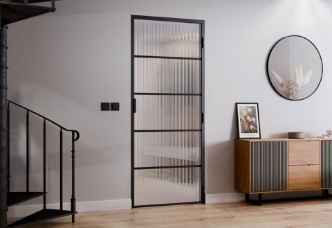 Drzwi Rozwierane Aluminium Czarne Slim Magnetic Komplet z Ościeżnica Flutez 5 pól