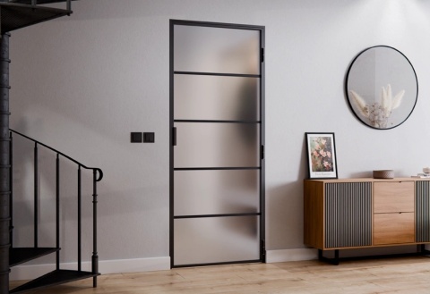 Drzwi Rozwierane Aluminium Czarne Slim Magnetic Komplet z Ościeżnica Satyna 5 pól