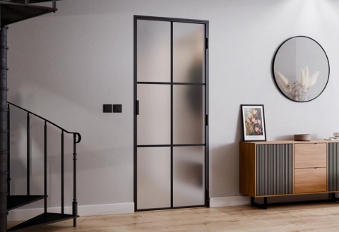 Drzwi Rozwierane Aluminium Czarne Slim Magnetic Komplet z Ościeżnica Satyna 6 pól