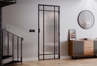 Drzwi Rozwierane Aluminium Czarne Slim Magnetic Komplet z Ościeżnica Flutez 9 pól