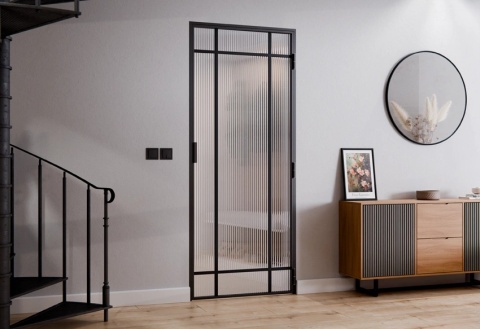 Drzwi Rozwierane Aluminium Czarne Slim Magnetic Komplet z Ościeżnica Flutez 9 pól