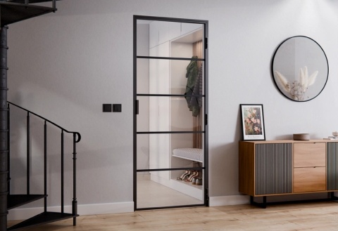 Drzwi Rozwierane Aluminium Czarne Slim Magnetic Komplet z Ościeżnica Float 5 pól