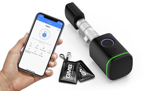 Wkładka SMART z czytnikiem linii papilarnych rozmiar 30/45, czarny, gałka od strony 30, czytnik linii od strony 45