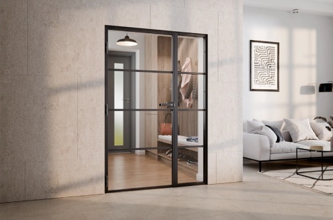 Drzwi Lumin 1080 x 2080 z Naświetlem bocznym w ramie aluminiowej Szklone