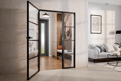 Drzwi Lumin 1080 x 2080 z Naświetlem bocznym w ramie aluminiowej Szklone