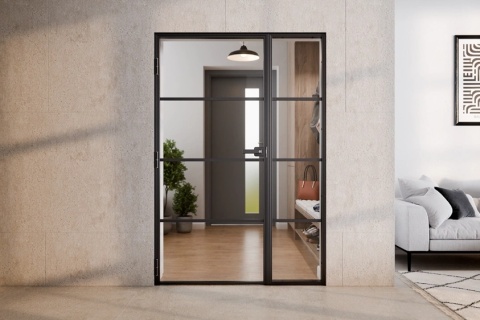 Drzwi Lumin 1080 x 2080 z Naświetlem bocznym w ramie aluminiowej Szklone