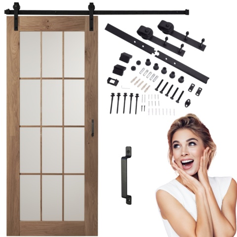 Drzwi Przesuwne Dębowe Drewniane Lamino Glass z systemem przesuwnym LOFT Opcja