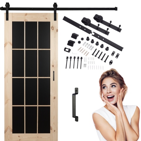 Drzwi Przesuwne Drewniane Sosna Lamino Black z systemem przesuwnym LOFT Opcja