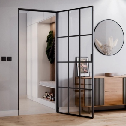 Drzwi Rozwierane Aluminium Czarne Slim Magnetic Komplet z Ościeżnica Float 12 pól