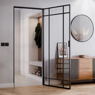 Drzwi Rozwierane Aluminium Czarne Slim Magnetic Komplet z Ościeżnica Float 9 pól