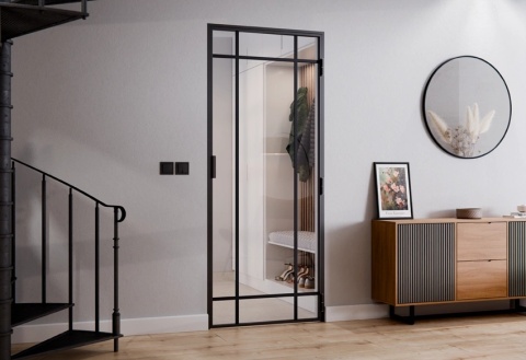 Drzwi Rozwierane Aluminium Czarne Slim Magnetic Komplet z Ościeżnica Float 9 pól