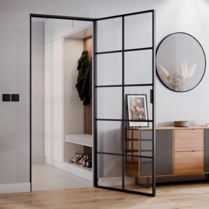 Drzwi Rozwierane Aluminium Czarne Slim Magnetic Komplet z Ościeżnica Float 10 pól