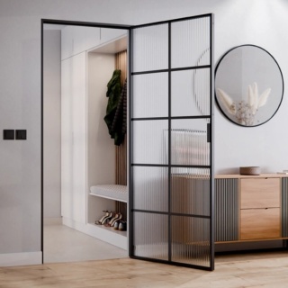 Drzwi Rozwierane Aluminium Czarne Slim Magnetic Komplet z Ościeżnica Flutez 10 pól