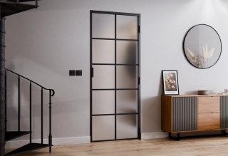 Drzwi Rozwierane Aluminium Czarne Slim Magnetic Komplet z Ościeżnica Satyna 10 pól