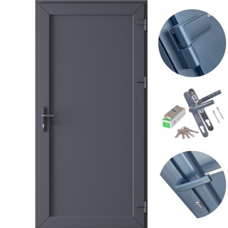 Drzwi Zewnętrzne PCV Pełne Panel 900X2050 Techniczne Antracyt