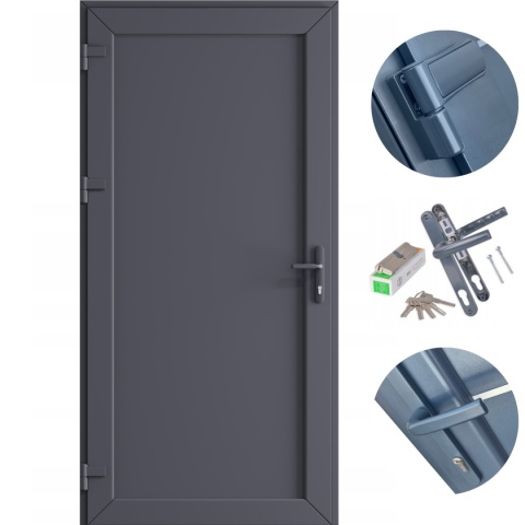 Drzwi Zewnętrzne PCV Pełne Panel 1000X2050 Techniczne Antracyt