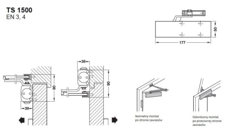 Samozamykacz GEZE-1500 + ramię standard 90kg srebrny
