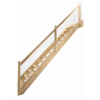 Schody MP MAX Ażurowe balustrada z szybą Proste Sosnowe bez podstopnic