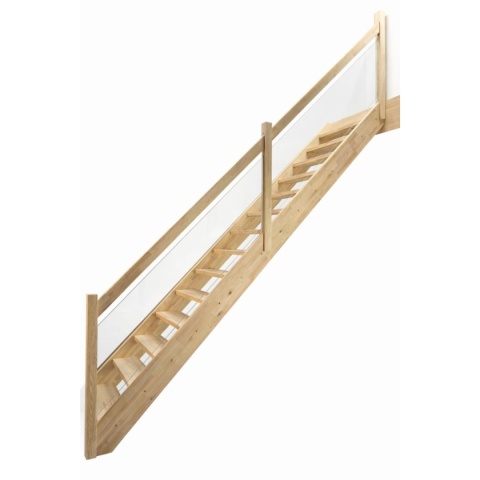 Schody MP MAX Ażurowe balustrada z szybą Proste Sosnowe bez podstopnic