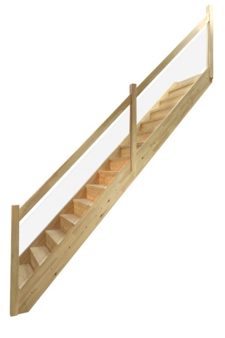 Schody MP MAX Ażurowe balustrada z szybą Proste Sosnowe z podstopnicami
