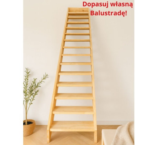 Schody MP MAX Ażurowe balustrada z szybą Proste Sosnowe bez podstopnic