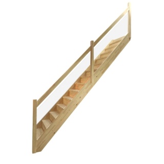 Schody MP MAX Ażurowe balustrada z szybą Proste Sosnowe z podstopnicami