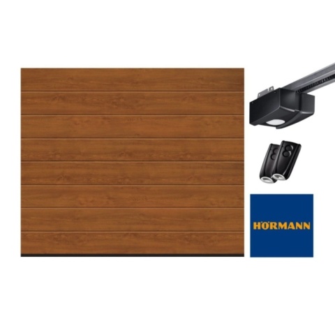 Brama garażowa segmentowa Hormann IsoMatic 2500x2125 – Złoty Dąb, przetłoczenia M, brama z napędem do garażu