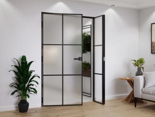 Drzwi Dwuskrzydłowe Industrial 6 pól Loft Aluminium Szyba Mleczna Satyna Różne Wymiary