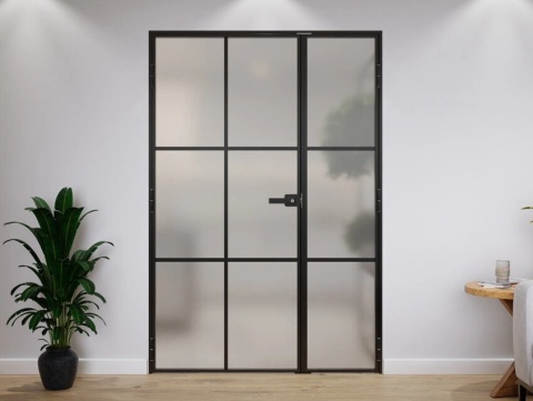 Drzwi Dwuskrzydłowe Industrial 6 pól Loft Aluminium Szyba Mleczna Satyna Różne Wymiary